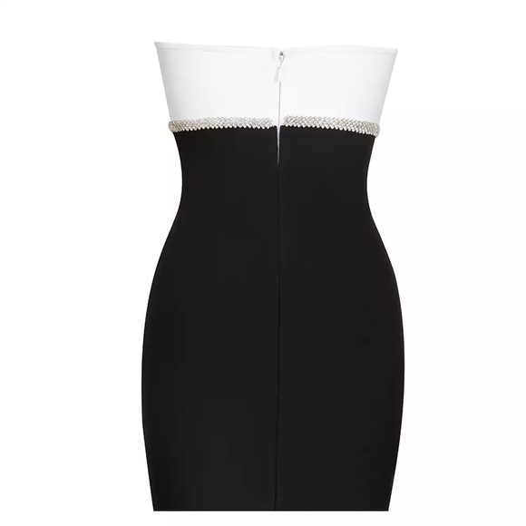 Lena Vie Crystal Bow Black And White Bandage Dress With Bow Crystal Appliqués - Picture 6 of 9